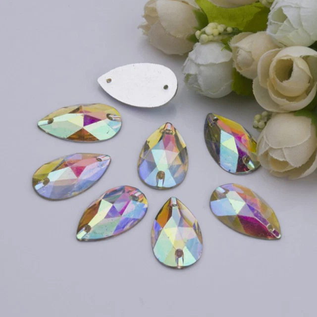 100 PIEZAS Adornos de espalda plana ojo de caballo facetas de costura de cristal forma de gota