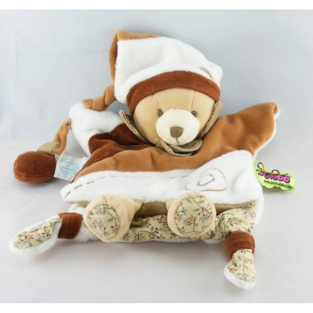Doudou et compagnie plat ours marron blanc fleurs TATOO - 7488