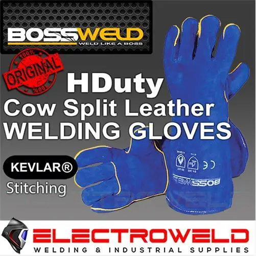 BOSSWELD Leather Welding Gloves, Long Gauntlet Heat Flame Resistant Mig, 700995