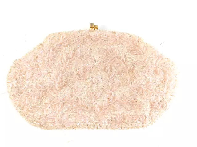 VTG Richere by Walborg Beaded Evening Bag Pink w Gold Chain Hong Kong #19093