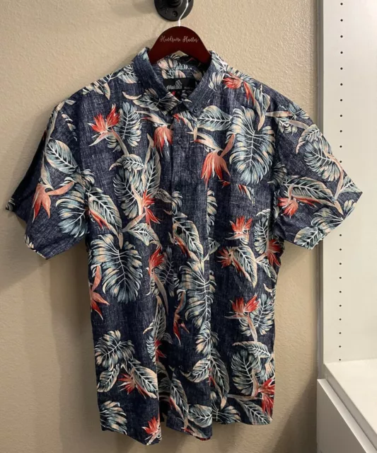 MOLOKAI SURF CO Floral Short Sleeve Navy Button Up Hawaiian Shirt Mens ...