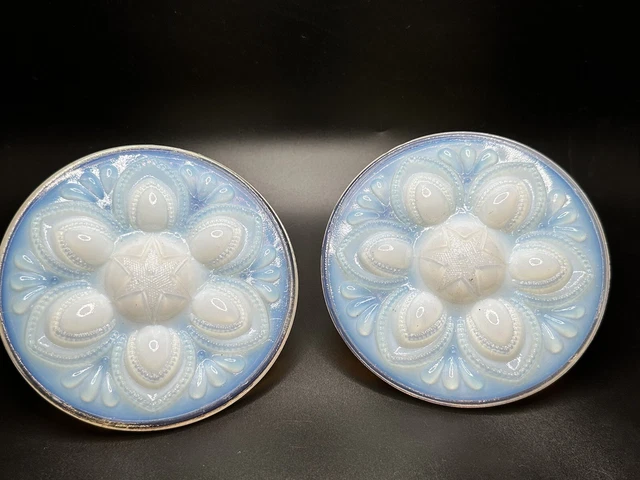 Antique Pair of large SANDWICH GLASS  Curtain TIE BACKS Opalescent 1860's