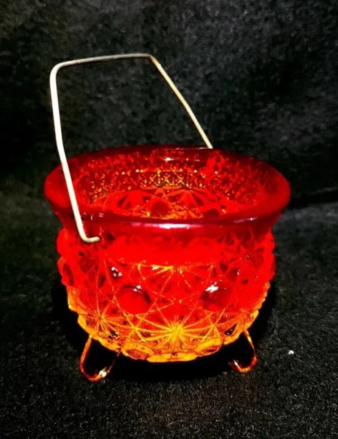 Vintage LE Smith Amberina Cadmium Glass 3 Toed Daisy & Button Cauldron Toothpick