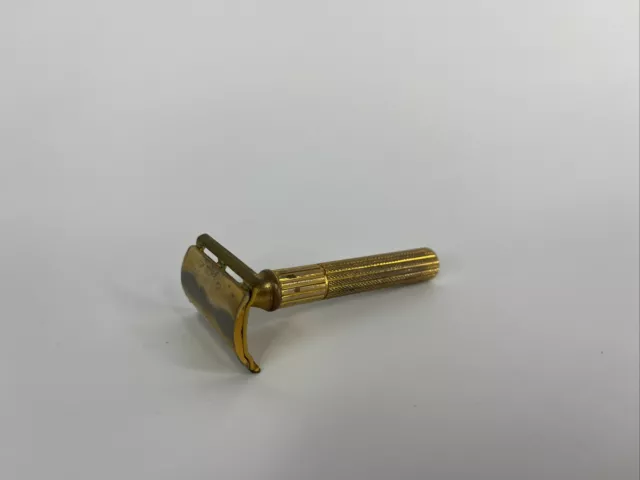 Vintage 1940's Gillette Gold Fat Handle Tech DE Safety Razor Nice Used Condition