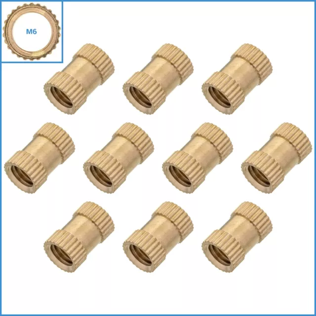 10pcs M6 12mm x 8mm Solid Brass Knurled Nuts Threaded Embedded Round Insert