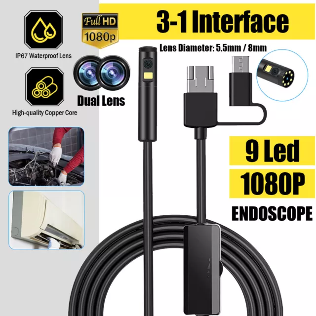 Dual Lens HD 1080P Endoskop Endoskopkamera Inspektionskamera 5.5/8mm Android