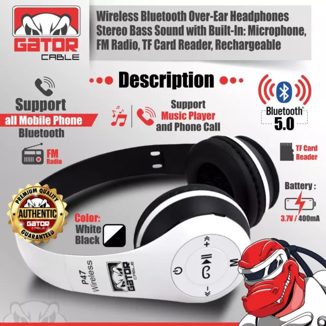 Wireless Bluetooth 5.0 Headphones Headset Over-Ear FM Radio MIC Foldable TF Card 2