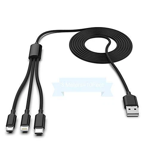 Cable de charge long universel multi 3 en 1 pour iphone, adaptateur triple tr...