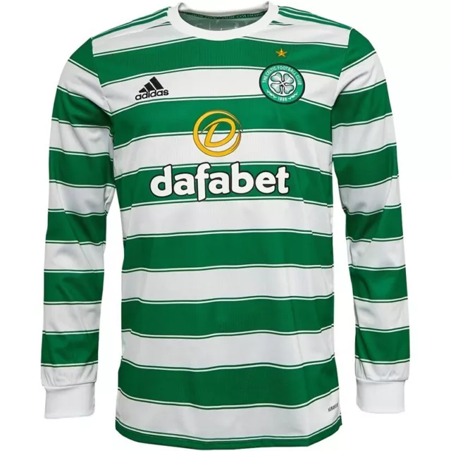 Adidas Celtic FC 2021/22 Men's White/Green Home Shirt Long Sleeve Size-. M