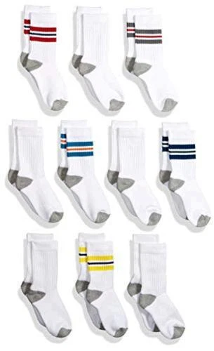 Boys' 10-Pack Cotton Varsity Crew Sock,, MultiColor, Size 4.0 keCr
