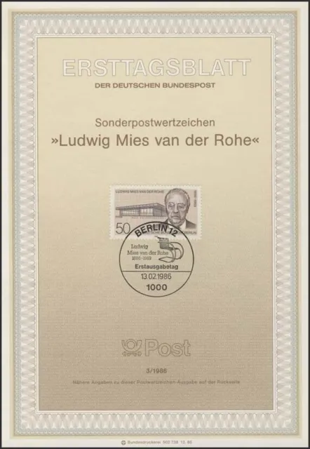 Deutsche Bundespost ETB 03/1986 "Ludwig Mies van der Rohe", Architekt  DIN A5
