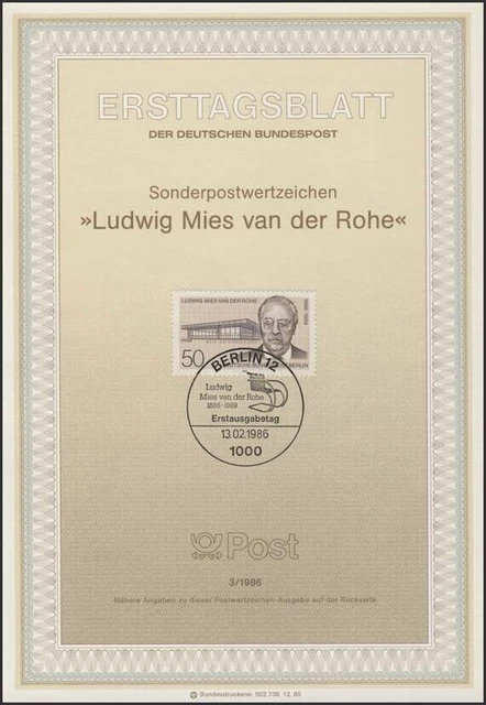 Deutsche Bundespost ETB 03/1986 "Ludwig Mies van der Rohe", Architekt  DIN A5