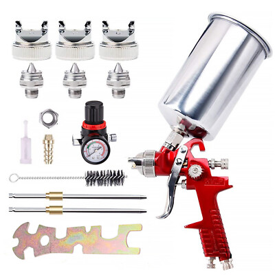 3 Nozzle HVLP Air Spray Gun Kit Auto Paint Car Primer Detail Basecoat Clearcoat