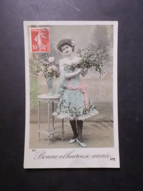 Old France Cpa Women Good Happy Year Old Flowers Postcard Postcard