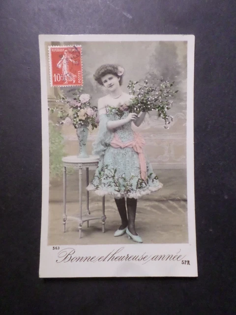Old France Cpa Women Good Happy Year Old Flowers Postcard Postcard