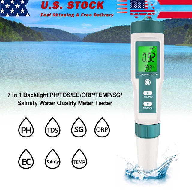 7 In 1 Backlight PH/TDS/EC/ORP/TEMP/SG/Salinity Water Quality Meter Tester EP