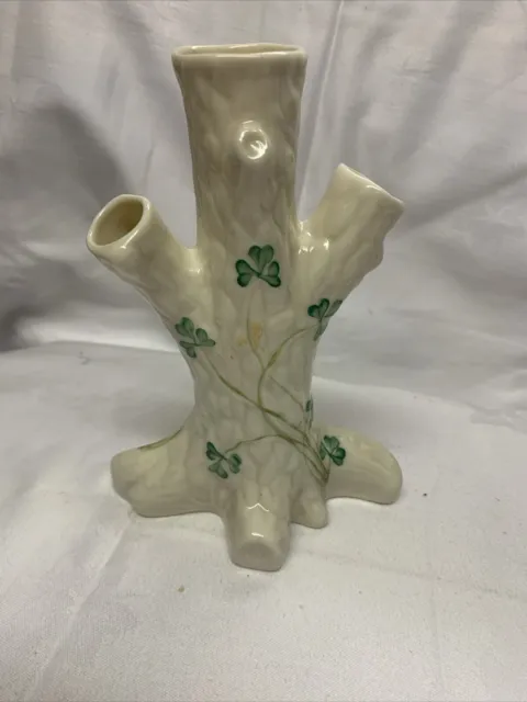 Belleek Vintage Shamrock Tree Trunk Bud Vase