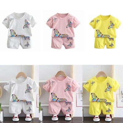 Toddler Baby Girls Sport Suit Casual Set Short Sleeve T-shirt Top Elastic Shorts