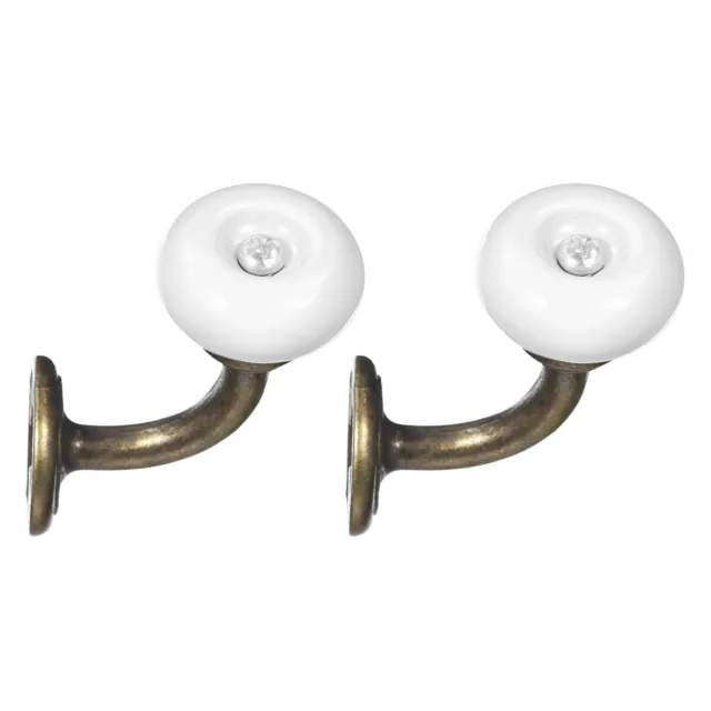Wall Hooks, 2Pcs - Zinc Alloy Single Prong Ceramic Handle Clothes Hook (White)