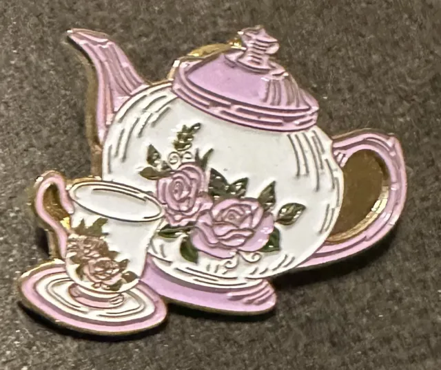 Vintage Enamel Teapot With Cup Pin Brooch 1 1/4”
