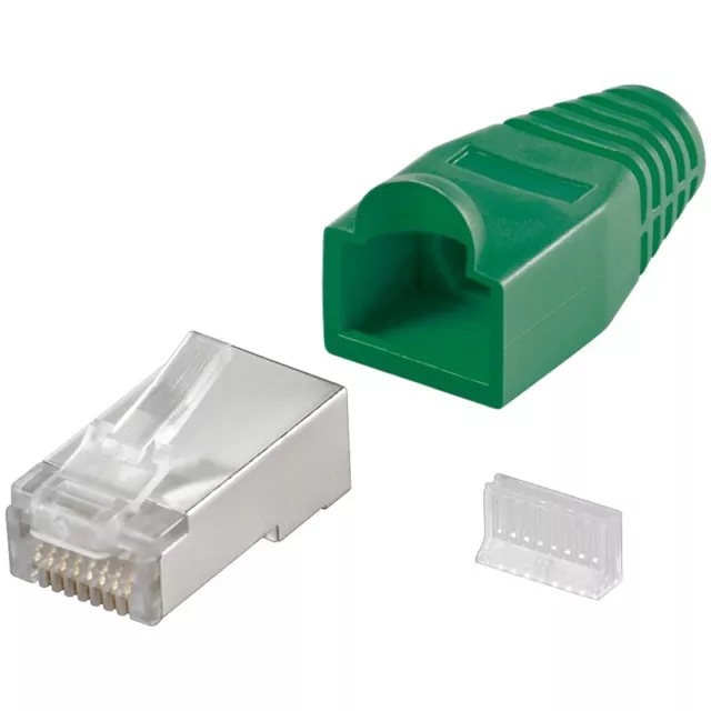 Netzwerk-Stecker Cat5e 100MHz RJ45 8-polig Schirm+Tülle+Einfädelhilfe grün