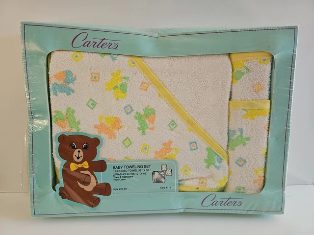 Vintage Infant Carters Baby Toweling Gift Set 1 Hooded Towel & 2 Washcloths New
