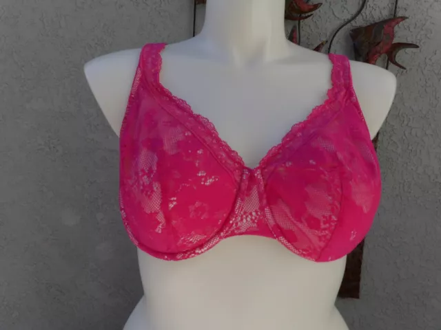 CACIQUE LANE BRYANT Women's Pink Lace Overlay Underwire No Padding Bra Size 44C