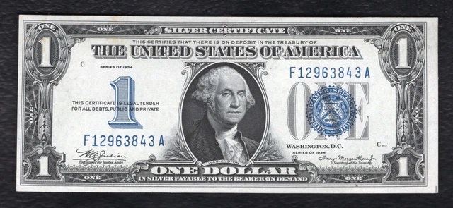 Fr. 1606 1934 $1 One Dollar “Funnyback” Silver Certificate Note Uncirculated (B)