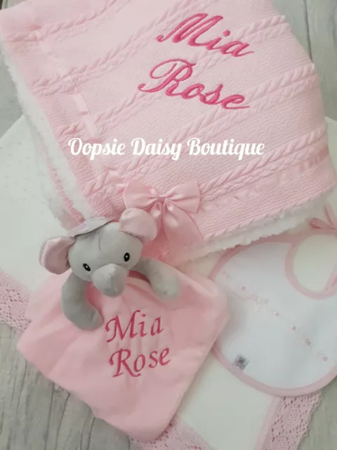 Personalised Blanket & Elephant Comforter Gift Box 3 Piece Set  💙💗 3