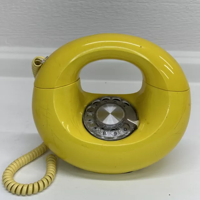 Vtg WESTERN ELECTRIC Yellow Rotary Dial Donut Sculptura Circle MCM Telephone