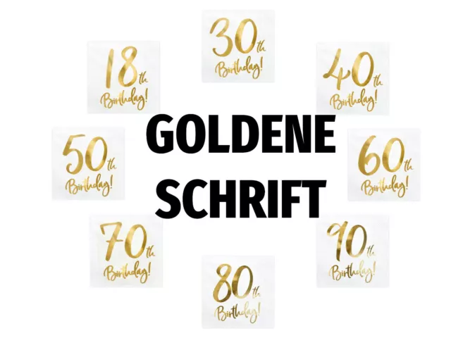 Servietten 33x33cm 3lagig Zahl Happy Birthday 20 St. Papierservietten Tischdeko