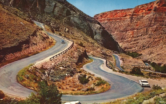 VINTAGE POSTCARD SWITCHBACKS in Shell Canyon US Highway 14 Big Horn Mts ...