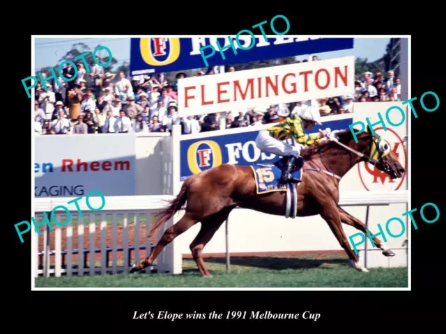 Old Large Historic Horse Racing Photo Of Lets Elope Winning 1991 Melbourne Cup