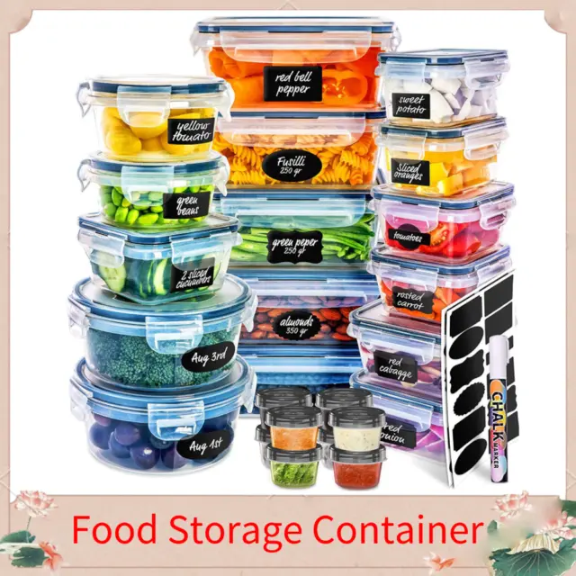 Kitchen Plastic Food Containers with Airtight Lids Leak Proof & Freezer 50pc Set