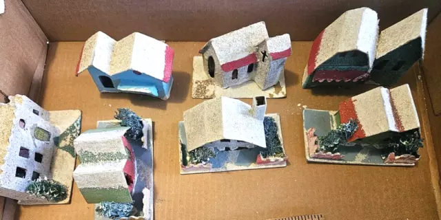 7 VINTAGE '50's PUTZ PAPERBOARD CHRISTMAS VILLAGE HOLIDAY HOUSES ~ JAPAN!