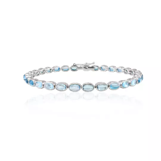 Bracelet de tennis topaze bleue naturelle en pierres précieuses de forme...