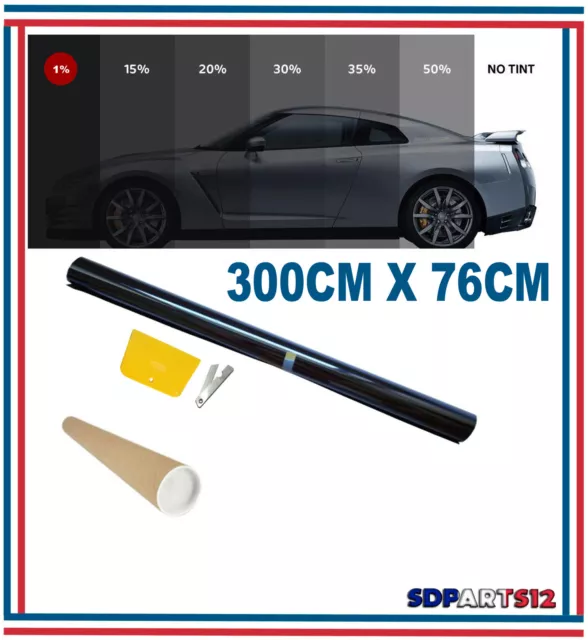 Film Solaire De Qualité 3m x 76cm, Teinté 1% VLT Noir Ultra pour VITRE FENETRE