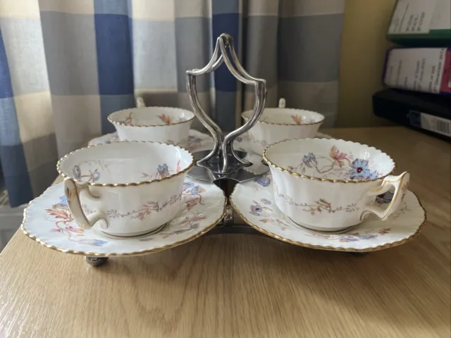 Antique Teacups and Saucers on Silver Plated Stand Coalport AD 1780