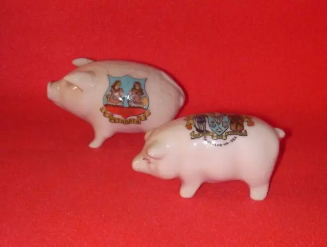 Crested China PIGS PETWORTH & Southend on Sea Crests