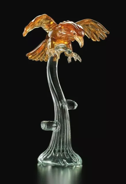 Cristal de Murano Original Venezia adorno Escultura Animal Falco En Árbol De