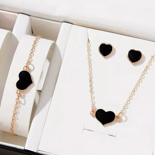 4PCS/Set Fashion Enamel Heart Jewelry Set Chain Necklace Bracelet Earrings Set