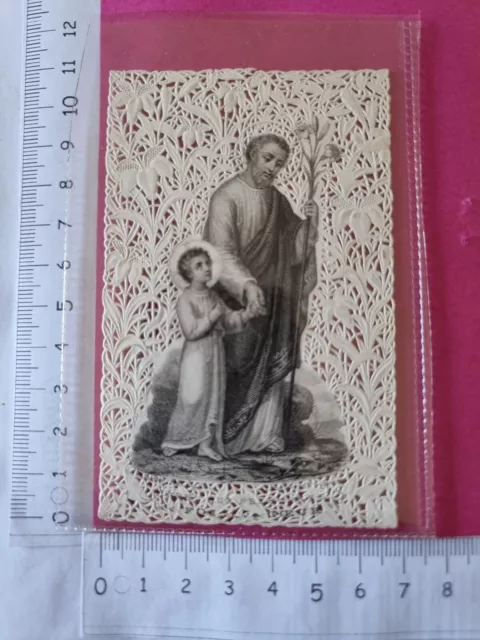 6030 - Santino Merlettato Holy Card Gesu' E San Giuseppe Originale