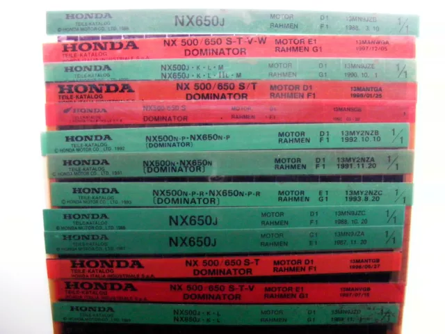13x HONDA NX500 NX650 Dominator Microfiche Ersatzteil Katalog Baujahr 87-97