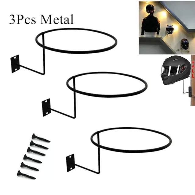 3x Steel Motorcycle Helmet Holder Hook Jacket Bag Display Wall Mount Hanger Rack