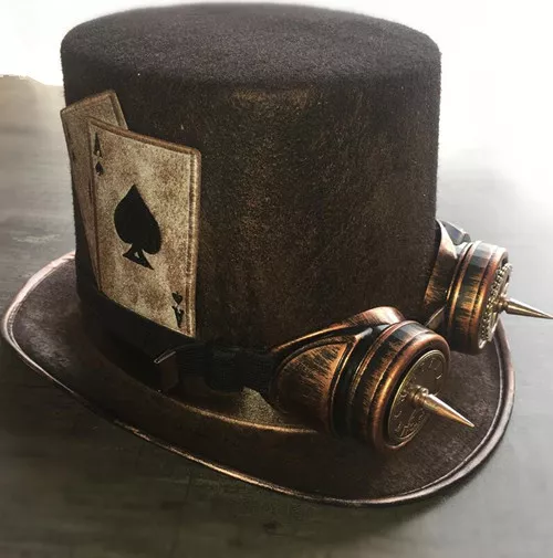 Expédié de Paris - Chapeau Steampunk Haut de Forme Lunettes Goggle Marron Rétro