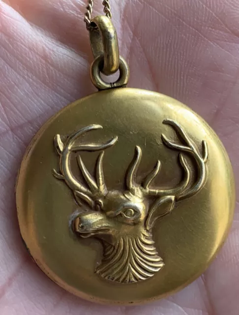 Antique Gold Filled Hayden MFG Co Locket 12 Point Trophy Stag Deer 1” Diameter