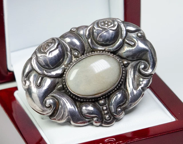 Broche Ancienne Art Nouveau - Grande Orchidée En Argent - Bijou Vintage - Occasion