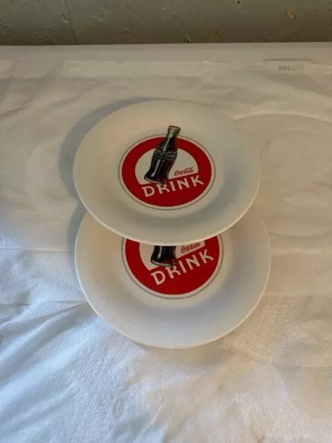 Coca Cola Plates Lunch Dessert Salad Gibson Set of 2 Vintage 7.75 inch