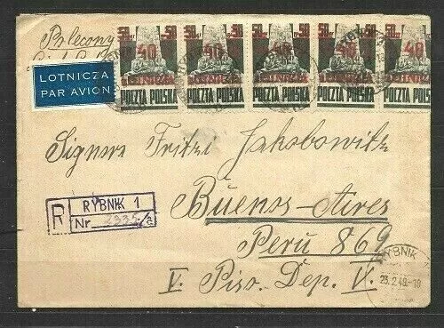 POLAND  Sc C19x5 on REGISTERED COVER  to ARGENTINA  VF