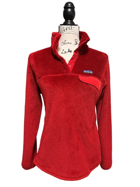 Patagonia Women's Re-tool Snap T Fleece Pullover Size S Red Sweater Jacket EUC